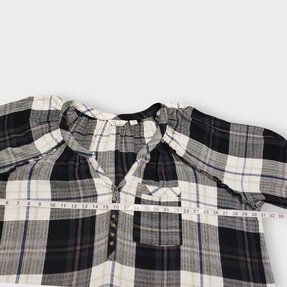 Caffe Marrakesh 3X Plaid Popover Tunic Top Crinkle Texture Pocket Stretch - Picture 8 of 11